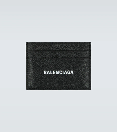 Balenciaga Cash Logo-print Leather Cardholder In Black/ White