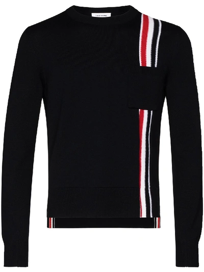 Thom Browne Intarsia Stripe Merino Sweater In Blue