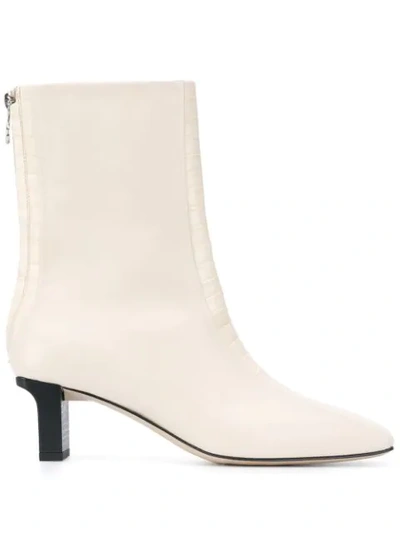 Aeyde Molly Paneled Smooth And Croc-effect Leather Ankle Boots In Ivory