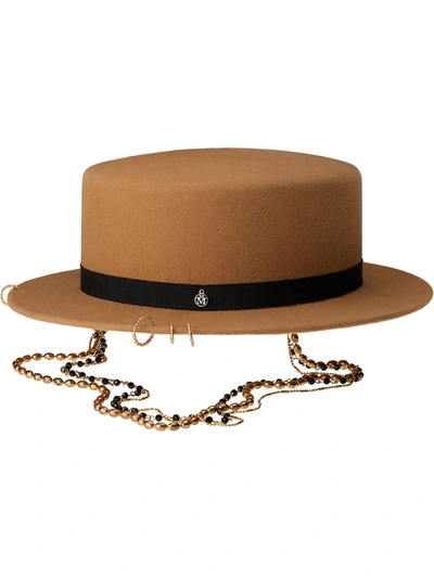 Maison Michel Augusta Chain-embellished Felt Boater Hat In Brown