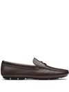Prada Leather Penny Driving Loafers In Caffe
