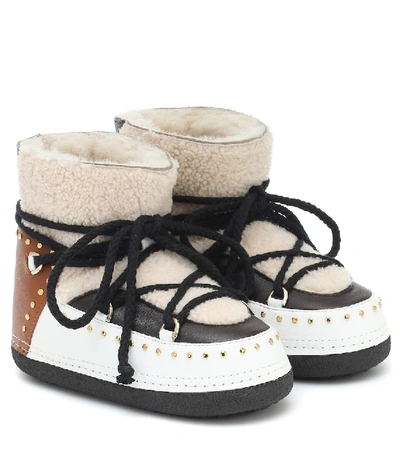 Inuikii Curly Rock Shearling Colorblock Snow Booties In White