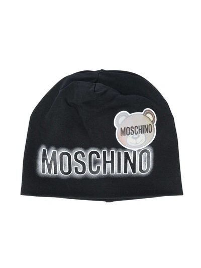 Moschino Kids' Stencil-logo Beanie In Black