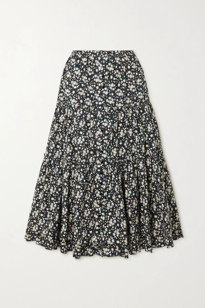 The Marc Jacobs Floral-print Cotton-poplin Midi Skirt In Black