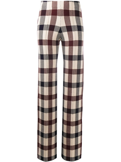 Victoria Victoria Beckham Checked Stretch-knit Straight-leg Pants In Navy