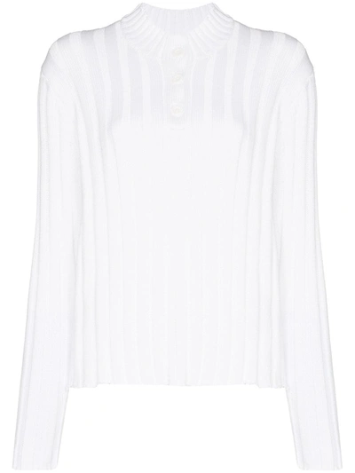 Rta Abigail Frayed Ribbed Cotton Sweater In White