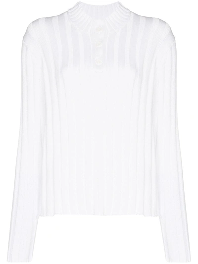 Rta Abigail Frayed Ribbed Cotton Jumper In White