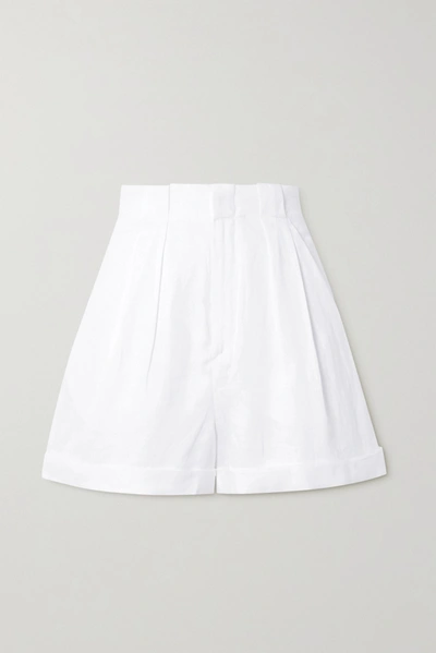 Equipment Boyde Pleated Linen Shorts In Bright White