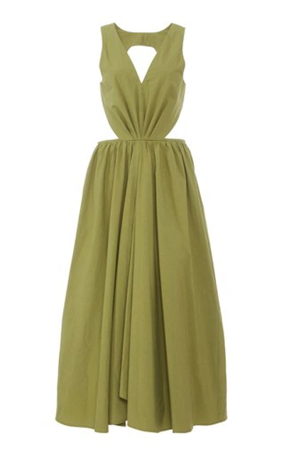 Deveaux Madelyn Cutout Cotton-poplin Dress In Green