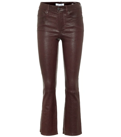 Frame Le Crop Mini Boot Leather Flared Pants In Brown