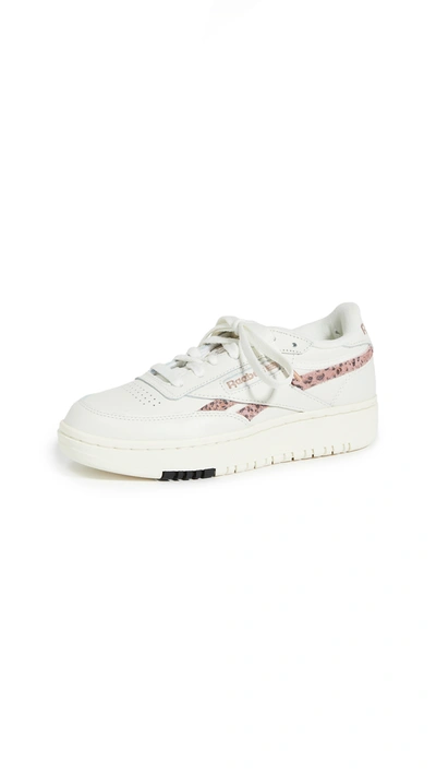 Reebok Classic Club C Double Sneakers In White With Leopard Print Detail In Chalk, Rose Gold