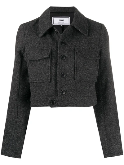 Ami Alexandre Mattiussi Single-breasted Cropped Jacket In Grey