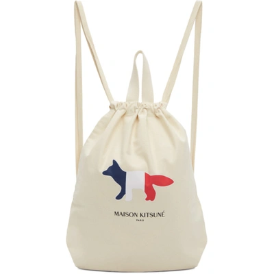 Maison Kitsuné Tricolour Fox-print Canvas Drawstring-top Backback In White