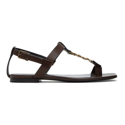 Saint Laurent Cassandra Ysl-monogram T-bar Leather Sandals In Brown