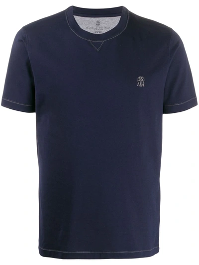 Brunello Cucinelli Logo-embroidered Cotton-jersey T-shirt In Blue