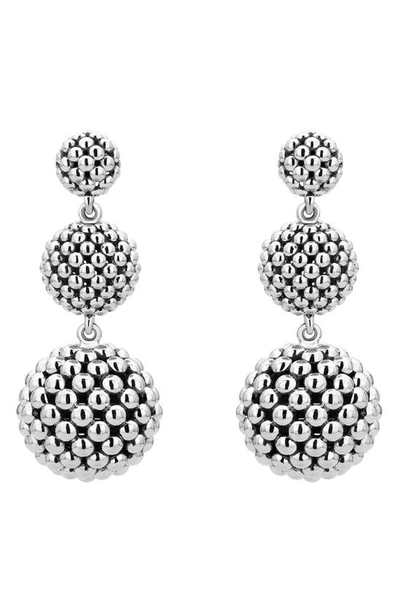 Lagos Caviar Graduated Triple Drop Earrings In Silver