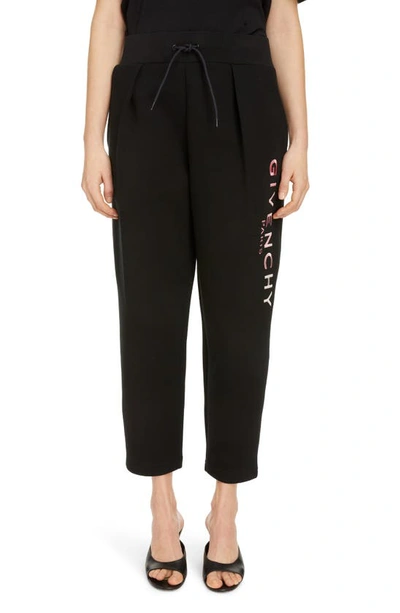 Givenchy Pleated Degrade Logo Crop Joggers In Black