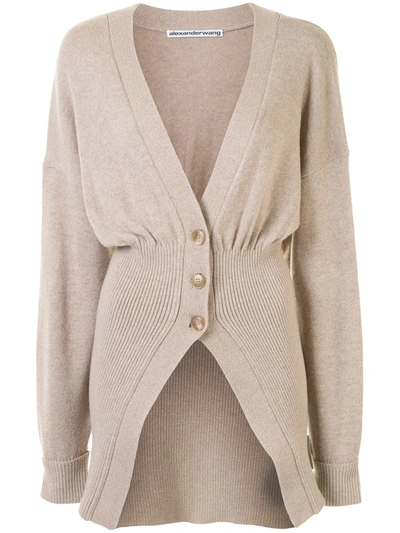 Alexander Wang Oversized Cardigan With Smocked Waist In Neutral