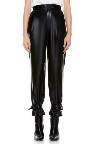 Alice And Olivia Ivette Crop Bow Leather Pants In Black