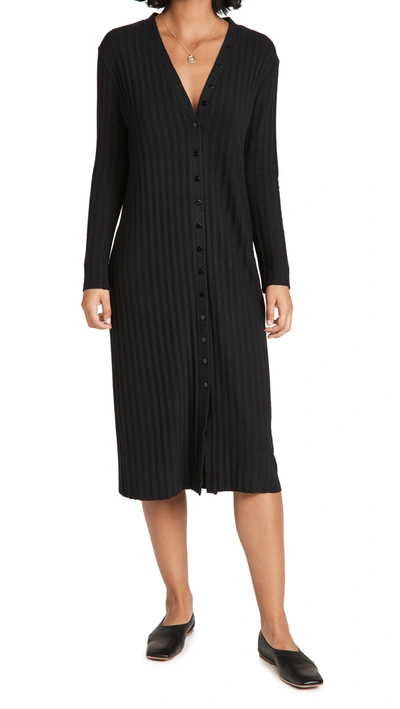 Enza Costa For Fwrd Silk Rib Cardigan Midi Dress In Black