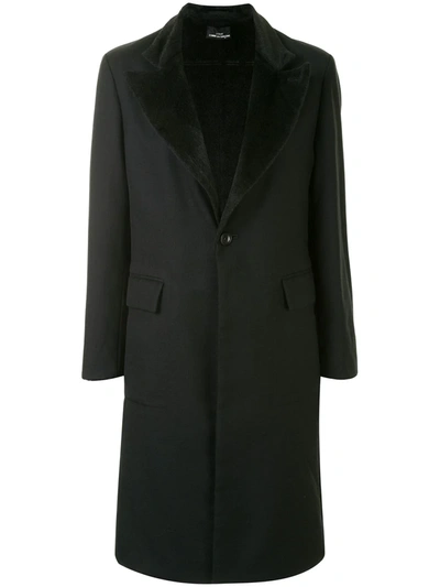 Pre-owned Comme Des Garçons Faux-fur Lined Knee-length Coat In Black