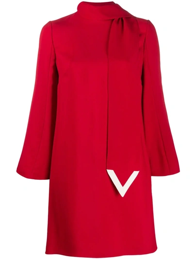 Valentino Vlogo Scarf Shift Dress In Red/ivory