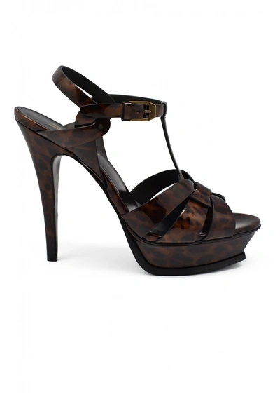 Saint Laurent Luxury Shoes For Women    Tribute Brown Scale Effect Sandals With High Heel