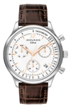 Movado Heritage Circa Chronograph Leather Strap Watch, 43mm In Brown/ White/ Silver