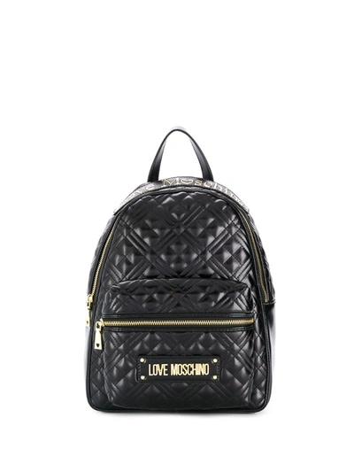 Love Moschino Quilted Logo Patch Backpack In Black