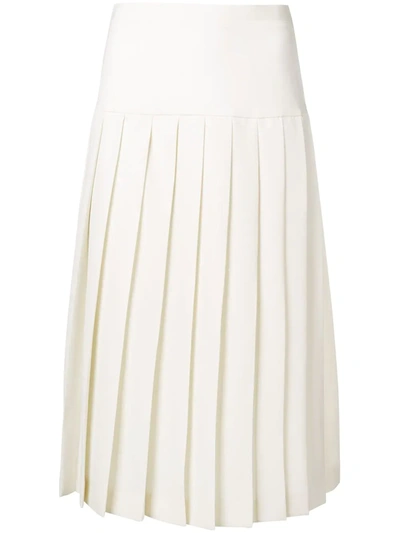 Alessandra Rich High-waisted Pleated Wool-crepe Skirt In White