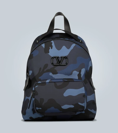 Valentino Garavani Blue Camouflage Print Backpack