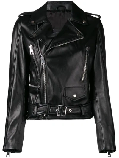 Manokhi Leather Biker Jacket In Black