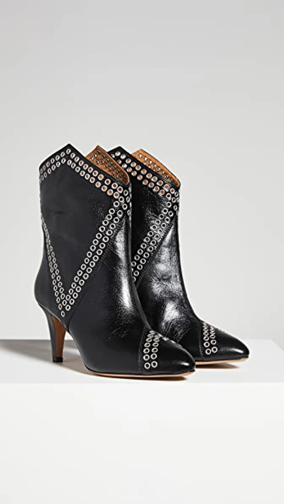 Isabel Marant Demka Rugged Leather Western Booties In Black