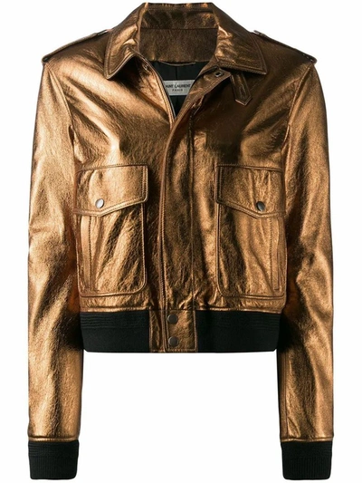 Saint Laurent Women's Bronze Leather Outerwear Jacket