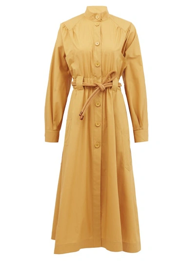 Fendi Gathered Cotton-poplin Shirt Dress In Yellow