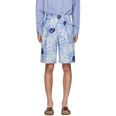 Jacquemus Wide Knitted Shorts W/pences Fantasy In Blue Flower