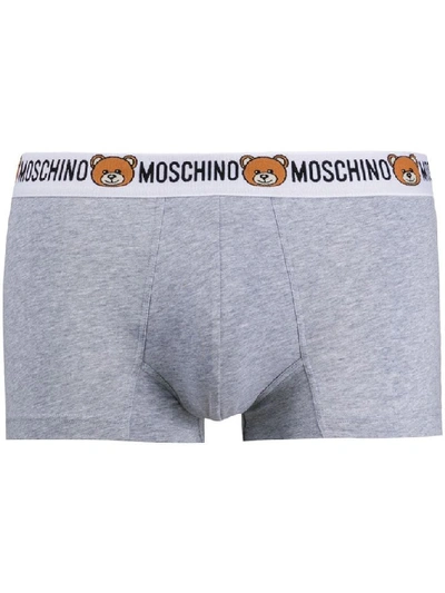 Moschino Mens White Cotton Boxer In Grey