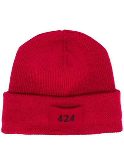 424 Logo Patch Beanie Hat In Red