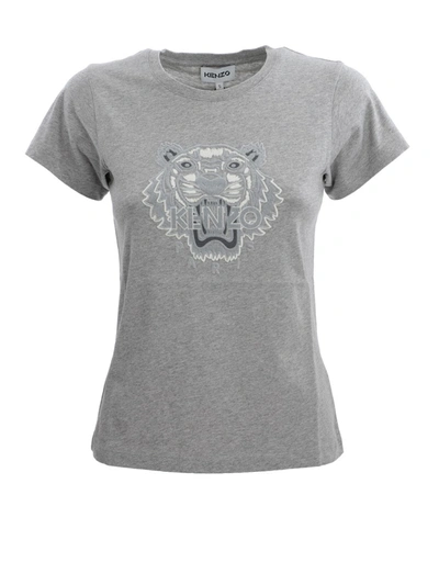 Kenzo Tiger Embroidery T-shirt In Grey In Light Grey