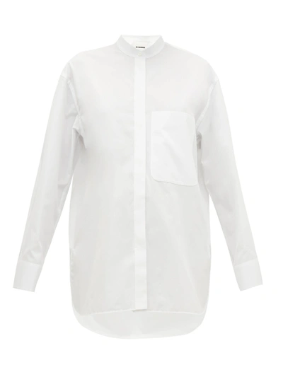 Jil Sander Band-collar Cotton-poplin Shirt In White