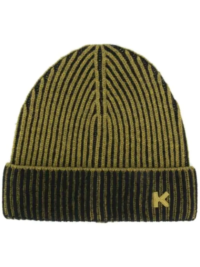 Kenzo Logo Ribbed Beanie In Green