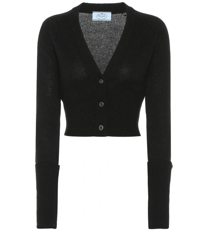 Prada Cropped Cashmere-silk Cardigan In Black