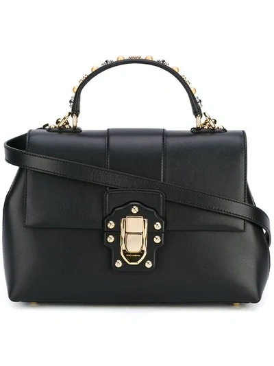 Dolce & Gabbana Lucia Small Stud-embellished Leather Bag In Black