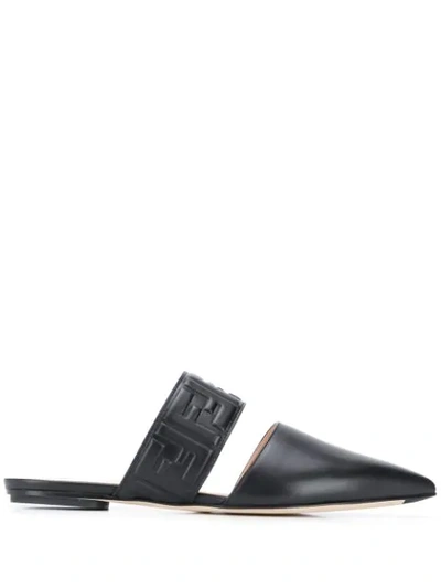 Fendi Ff Embossed Logo Pointed Toe Mule In Black