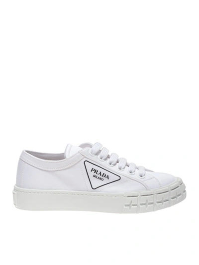 Prada Branded Gabardine Sneakers In White