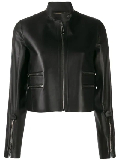 Fendi Ff Logo Leather Jacket In Black