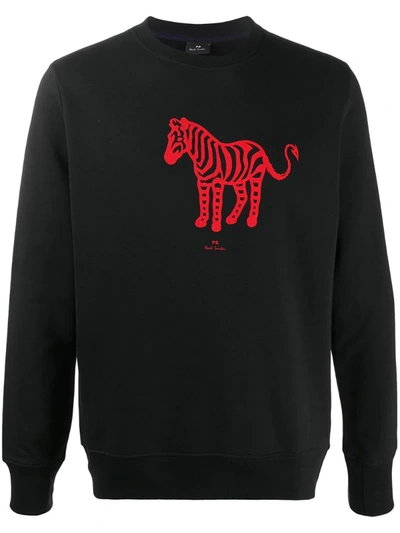 Ps By Paul Smith Cotton Zebra Print Regular Fit Sweatshirt In Black