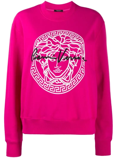 Versace Sweatshirt With Medusa Logo And Signature In Pink
