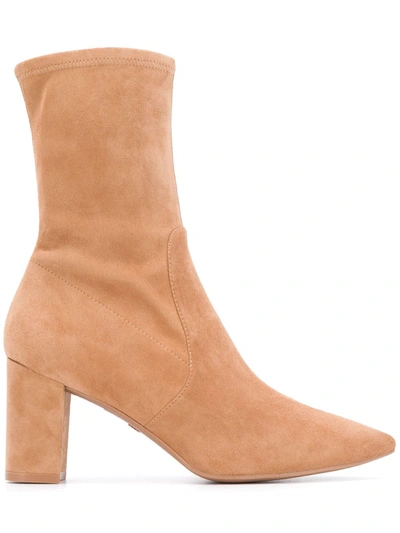 Stuart Weitzman Margot 75 Stretch-suede Sock Boots In Brown