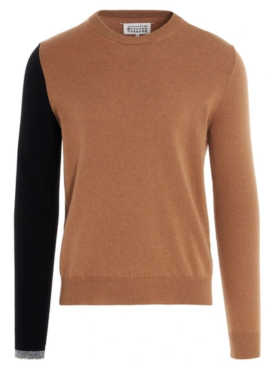 Maison Margiela Contrast Sleeve Sweater In Beige